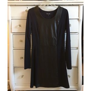 ALEX + ALEX vegan leather panel navy A-line dress